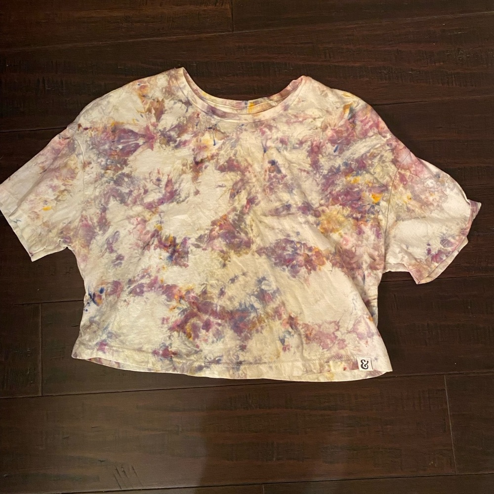 Purple and Yellow Tie-Dye Short Sleeve Crop Top